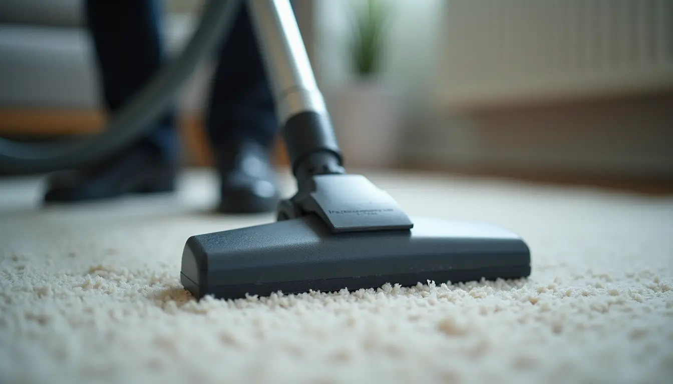 Close-up view of a professional vacuum cleaner cleaning a carpet