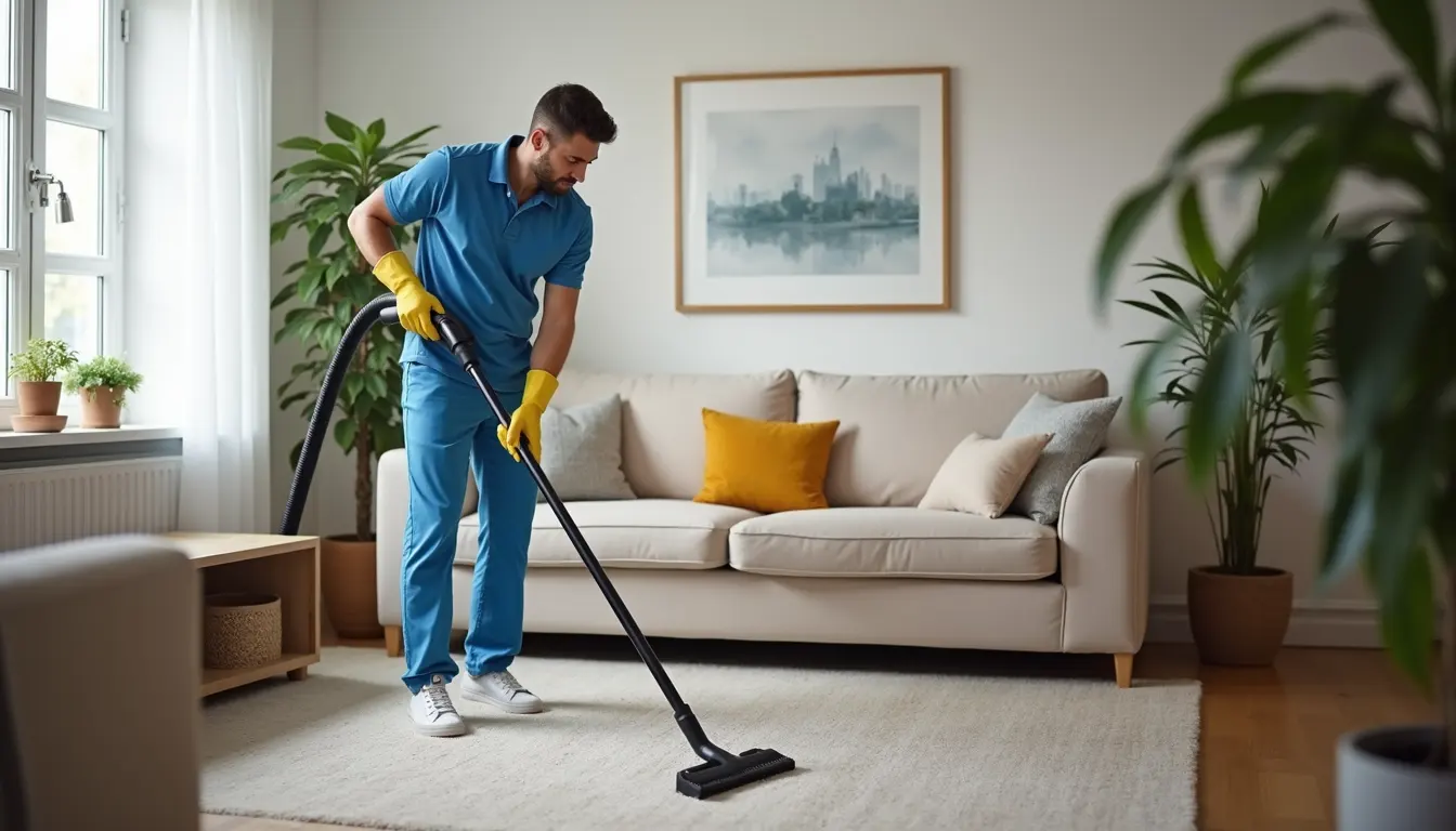 High angle view of professional cleaning equipment in a living room