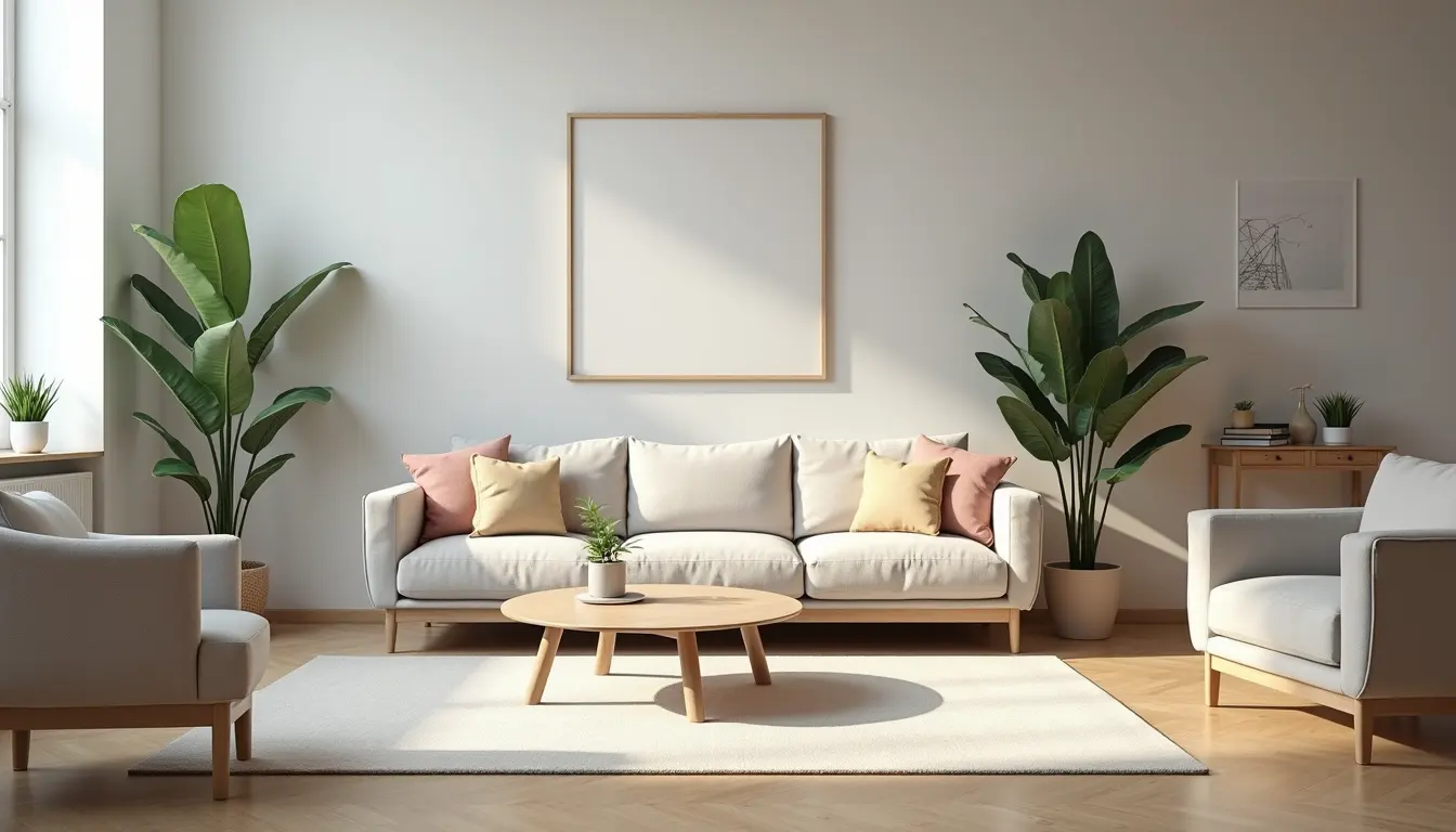 Eye-level view of a clean and organised living room ready for cleaning