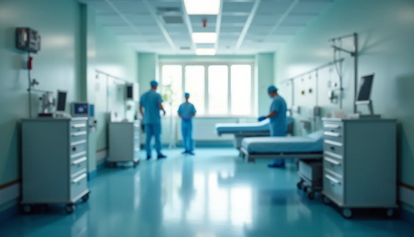 High angle view of a hospital room being cleaned with advanced equipment