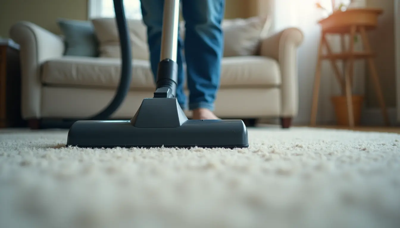 Close-up view of a professional vacuum cleaner cleaning a carpet