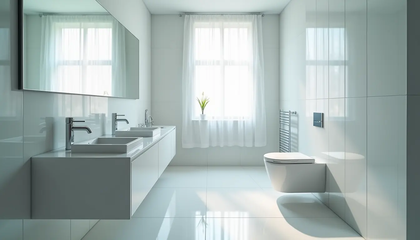 Close-up view of a clean bathroom with gleaming fixtures