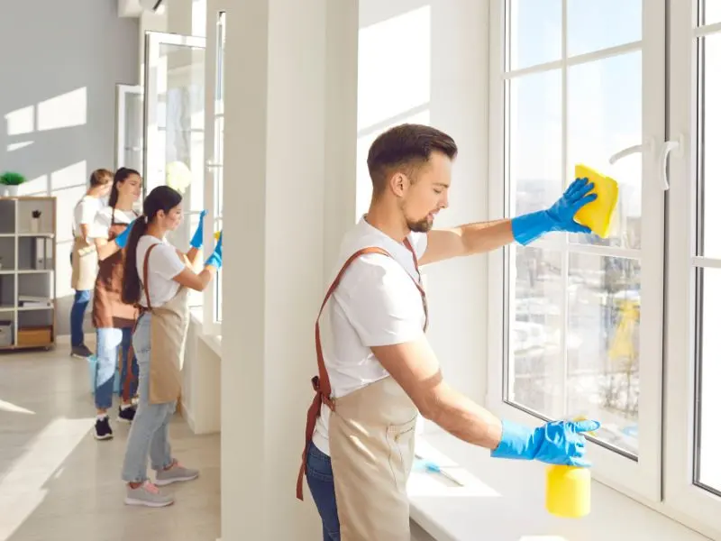 Cleaning windows on a cloudy day to prevent streaks